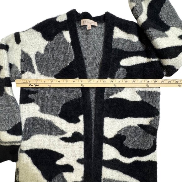 Philosophy Women’s Black White Gray Cardigan Long Open Front Soft Cozy Size S - Picture 10 of 13